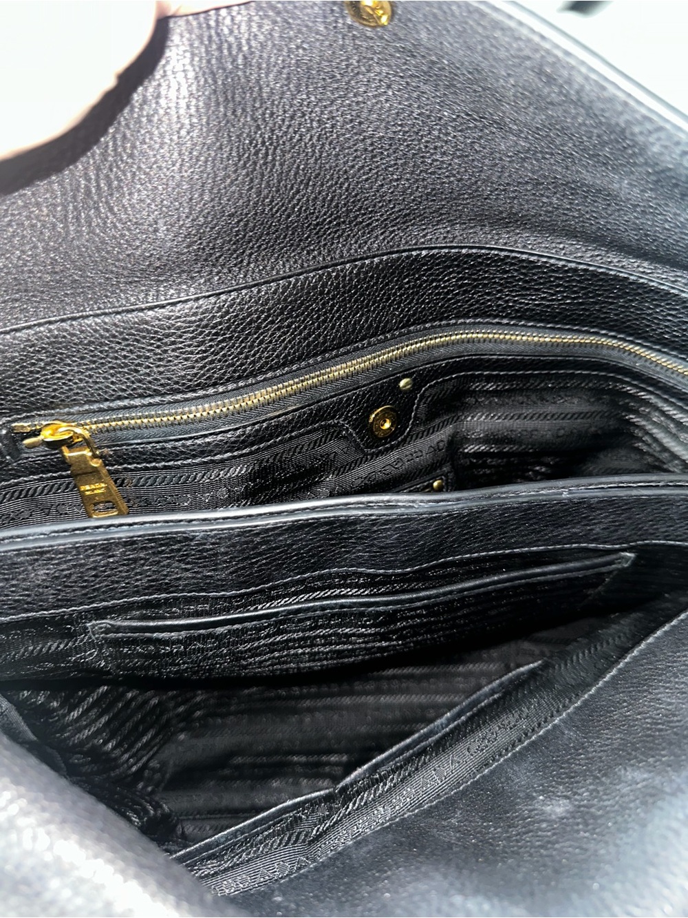Authentic Prada Double Vitello Daino Black Leather Tote Bag Purse - Picture 9 of 16